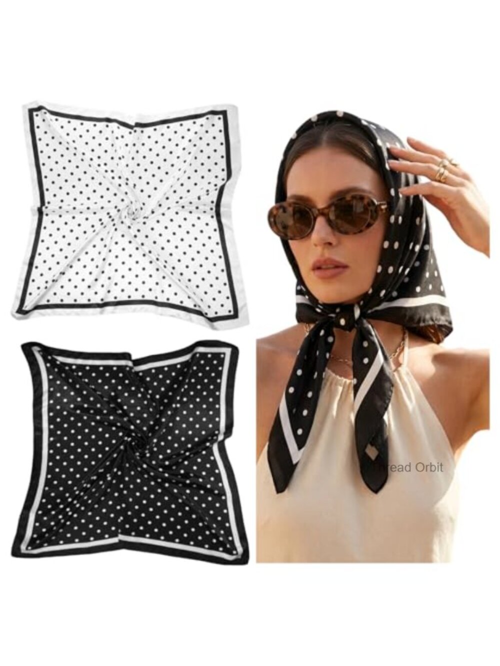 Satin Polka Dot Square Scarf Head Wrap Hair Scarf for Women
